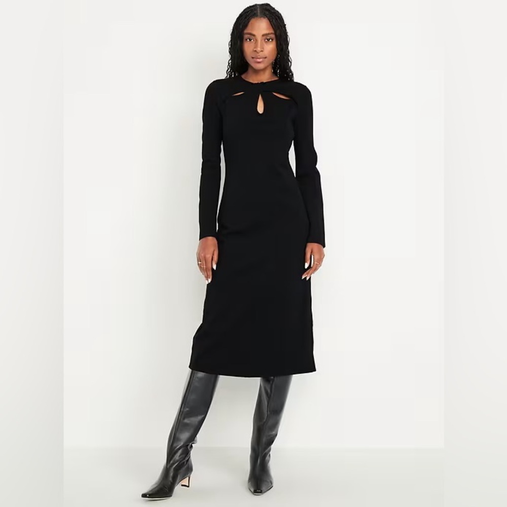 NWT! Old Navy Long-Sleeve Twist-Neck Midi Dress - Size Large 🩶 #842536